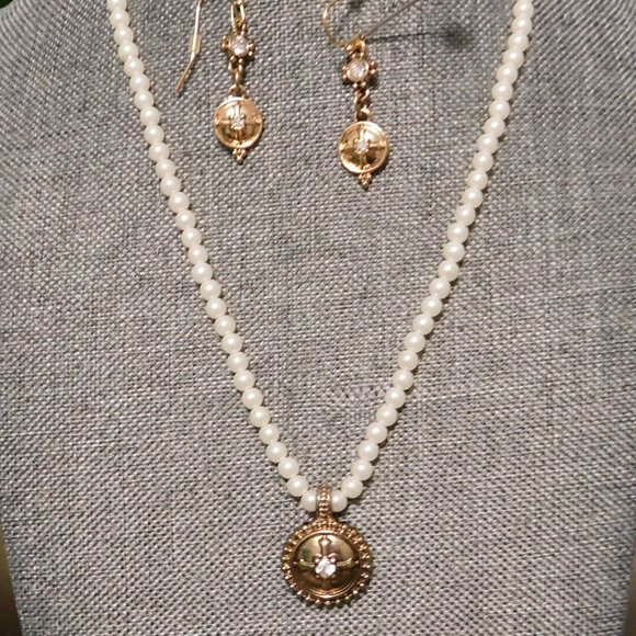 Avon Jewelry - Avon pearl necklace with gold cross pendant
